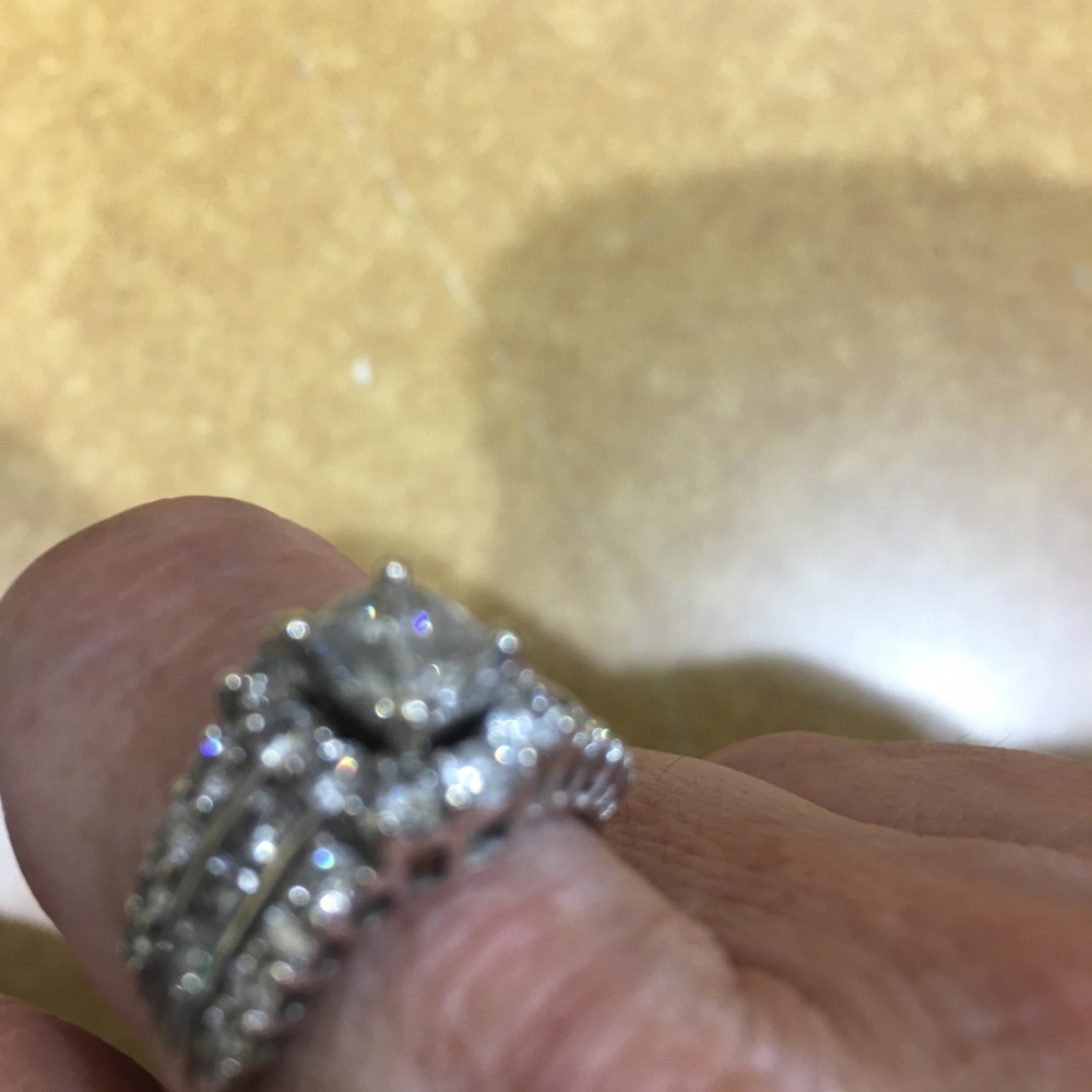Real White solid gold with 2 C diamonds super sparkling  Women's size 6 Ring